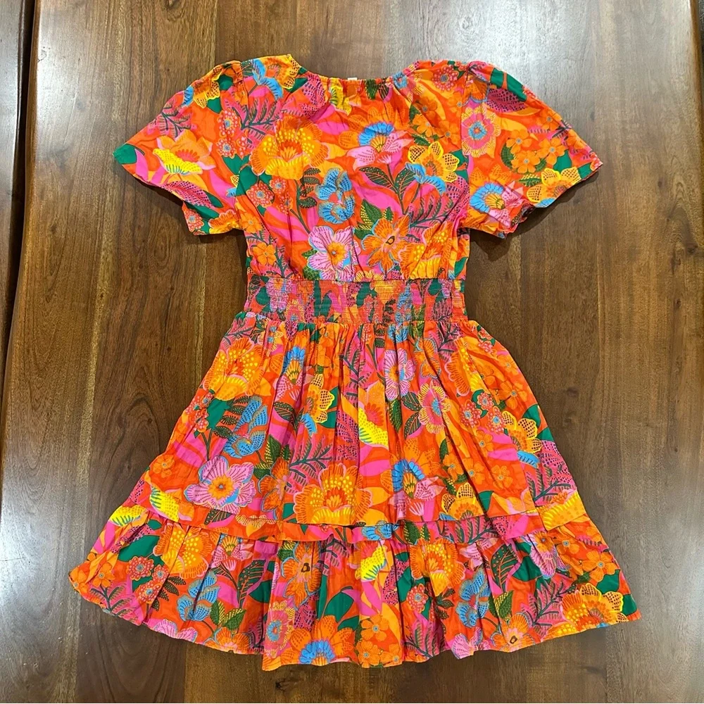 Sugarlips Idalia Floral Miller Split Neck Dress Size Small Cotton Tiered - Picture 3 of 7